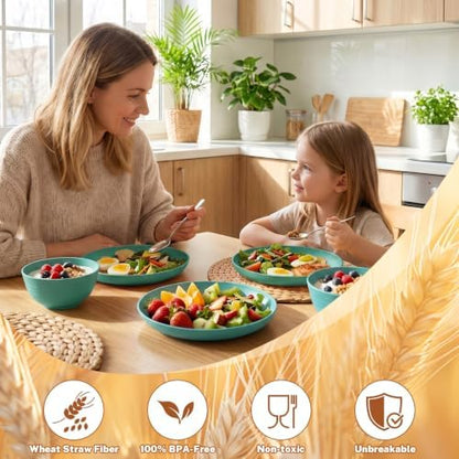 Wheat Straw Dinnerware Sets 32-Piece, Plate and Bowl set - Green