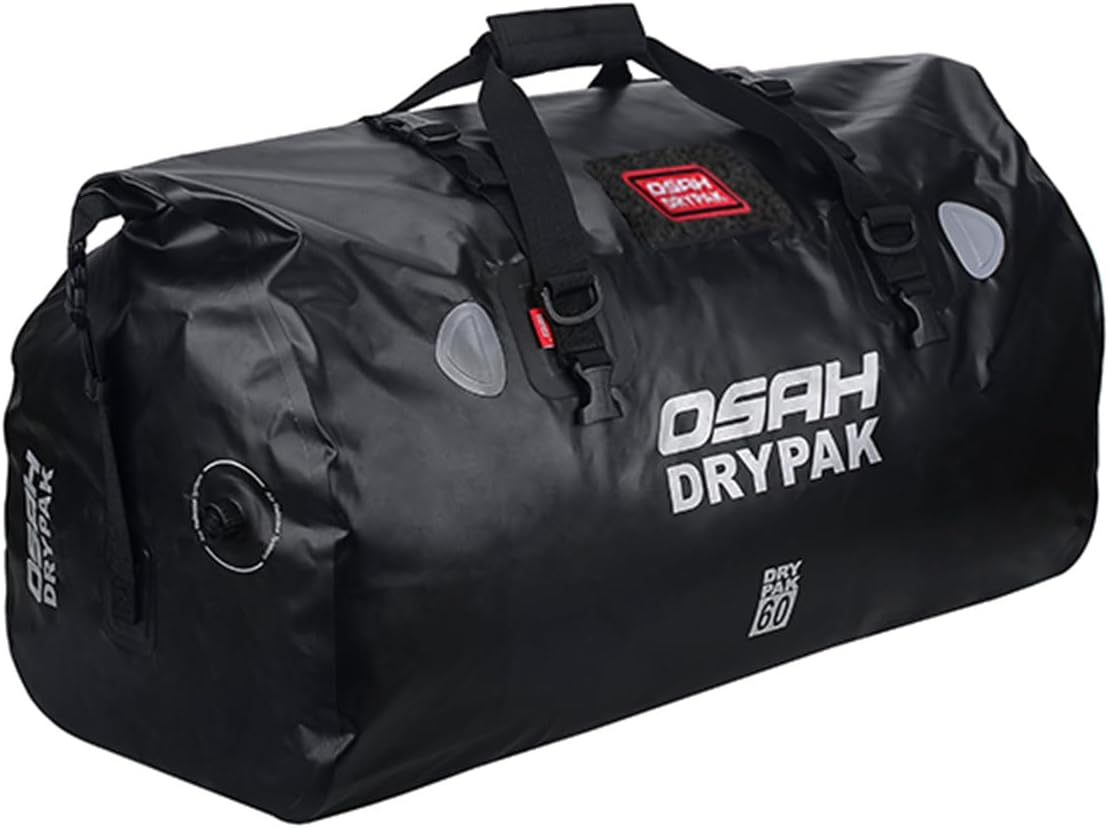 Waterproof Duffel& Luggage Bag - Motorcycle Dry Bag Tail Saddle Bags with Roll Top Closure,Large Storage Space,for Camping, Kayaking, Fishing & Traveling(Black, 60L)