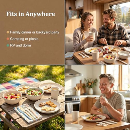 Kids Dinnerware Sets, Unbreakable Bowls and Plates Set for 4(Beige)