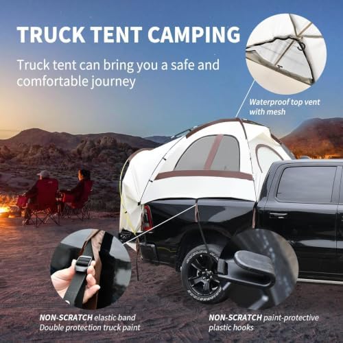 Tecoom Truck Bed Tent, Double Layer Waterproof PU3000mm for 5.5-6.7ft, Portable 1-3 Person Compact Full Size Pickup with Rain Fly for Outdoor, Camping, Road Trip, Beach