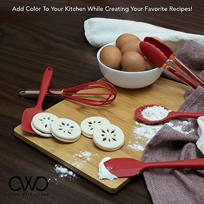 COOK WITH COLOR Silicone Cooking Utensils, Kitchen Utensil Set, Easy to Clean Silicone Kitchen Utensils, Cooking Utensils for Nonstick Cookware, Kitchen Gadgets Set, Mini, Red