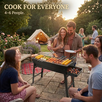 Portable Charcoal Grill, Portable Tabletop BBQ for Outdoor Cooking | Compact Folding Grill for Camping, Hiking, Picnics & Travel | 24”x13”x9” Lightweight Smoky Flavor Grill