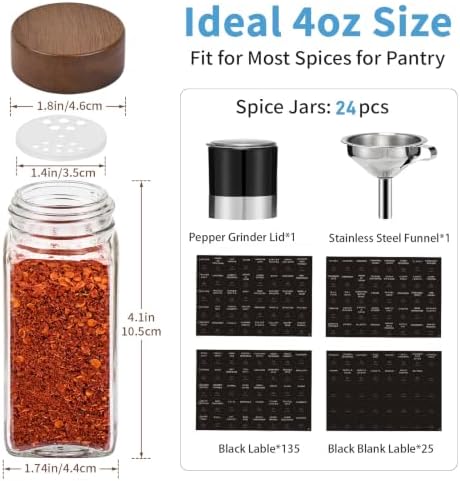 Yangbaga Glass Spice Jars with Labels, 24pcs 4oz Seasoning Organizer Jars