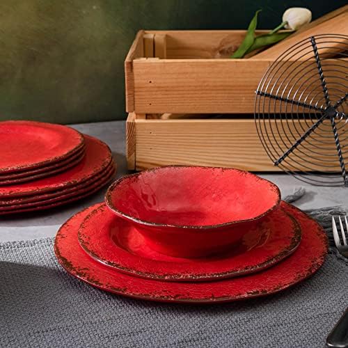 LEHAHA Melamine Dinnerware Sets for 4, 12Pcs Farmhouse Plates and bowls Set