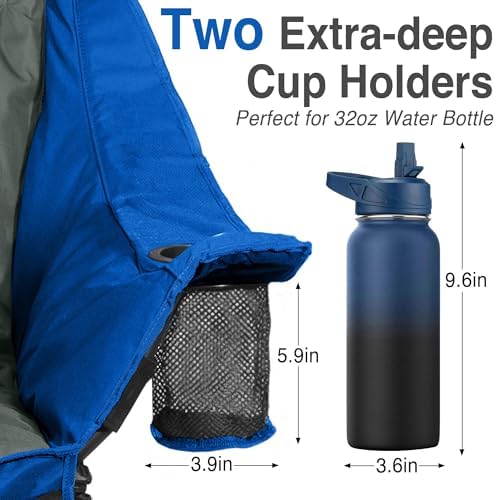 Oversized Camping Chair for Adults - Heavy Duty 400 lbs Padded Folding Chair with Wine Glass Holder, 2 Cup Holders & Side Pockets, Portable Carry Bag for RV, Tailgating, Lawn