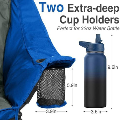 Oversized Camping Chair for Adults - Heavy Duty 400 lbs Padded Folding Chair with Wine Glass Holder, 2 Cup Holders & Side Pockets, Portable Carry Bag for RV, Tailgating, Lawn
