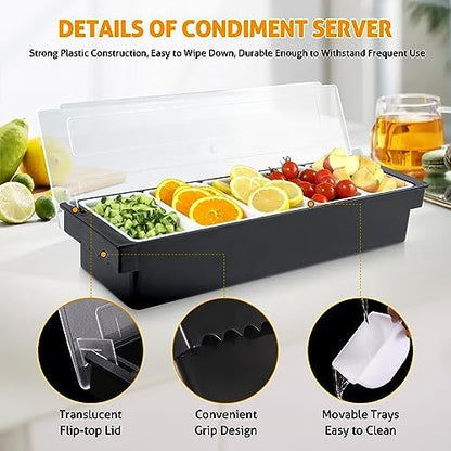 WICHEMI Ice Chilled Condiment Caddy with 5 Removable Trays and Lids