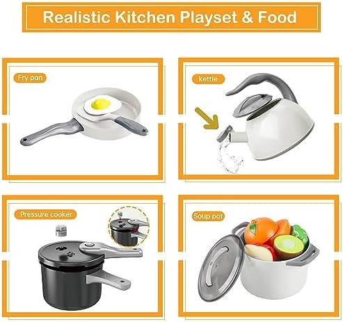 105Pcs Kids Kitchen Toy Accessories, Toddler Pretend BBQ Camping Cooking Playset, Play Pots, Pans, Utensils Cookware Toys, Play Food Set, Vegetables, Learning Gift for Girls Boys