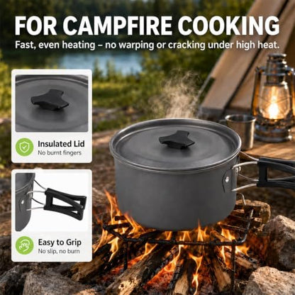 aiGear Camping Cookware with Pot Pan Kettle Cutlery Tableware 1-2 People
