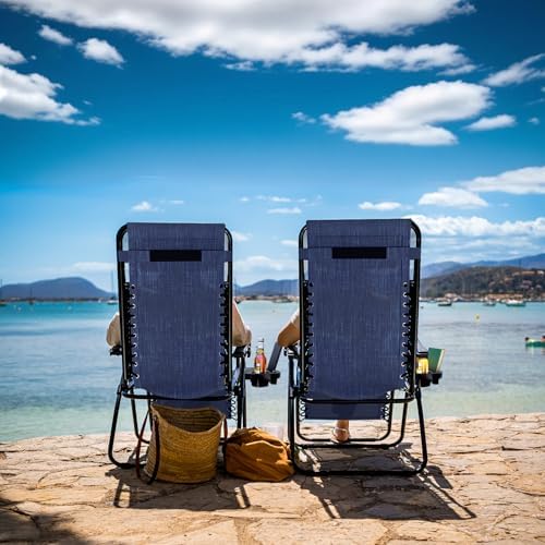 Nestl Zero Gravity Chairs Set of 6, Patio Lounge Chair Outdoor with Pillows & Cup Holder Trays, Adjustable Steel Mesh Reclining Camping Chair, Folding Patio Lawn Chair for Deck, Beach, Yard - Blue