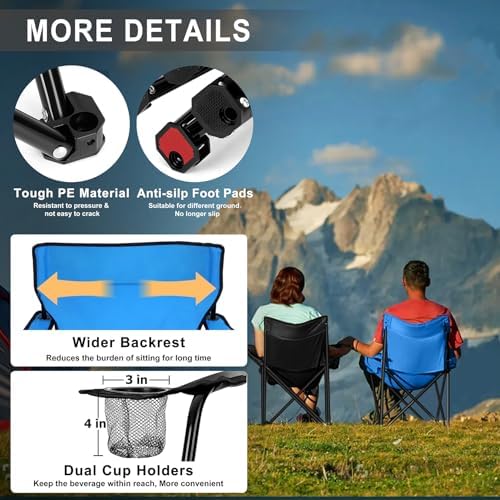 Joyfair Camping Chairs for Lawn & Beach, Large for Adults, Black & Blue