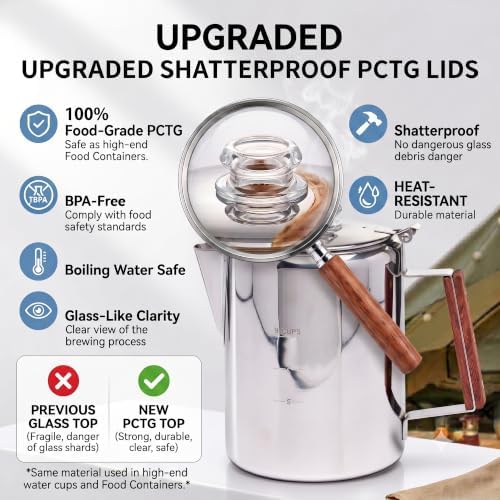 Camping Coffee Percolator Stainless Steel, Stovetop Camp Coffee Maker 9 Cup
