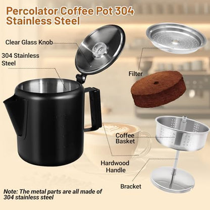 No Coating 12 Cup Percolator Coffee Pot 304 Stainless Steel