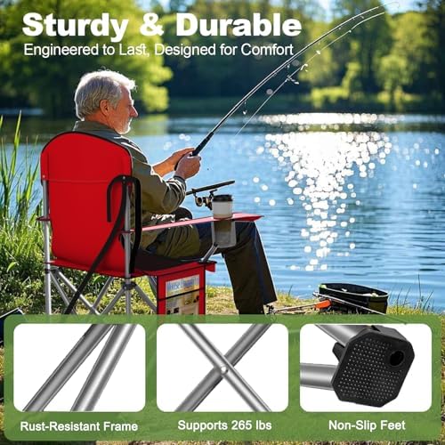 Folding Portable Camping Chair with Cooler, Cup Holder & Storage Pocket