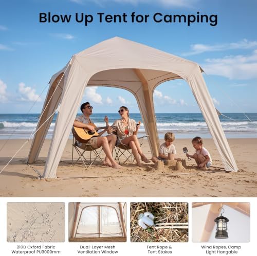 Inflatable Tents for Camping, Large Blow Up Tent with Hand Pump, Easy Setup InflatableTent 4 Season Tent, Waterproof Oxford Air Glamping Tents for Camping Adult 4/6/8/10/12 Person