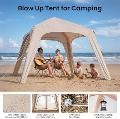Inflatable Tents for Camping, Large Blow Up Tent with Hand Pump, Easy Setup InflatableTent 4 Season Tent, Waterproof Oxford Air Glamping Tents for Camping Adult 4/6/8/10/12 Person