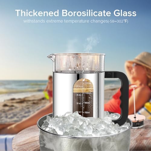QUQIYSO French Press Coffee Maker 51oz, Stainless Steel Large French Press