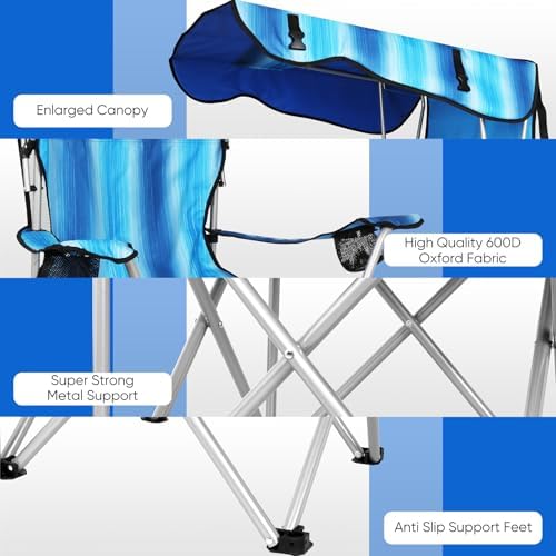 VTOY Portable Folding Camping Chair with Canopy, Outdoor Sun Shade Chair