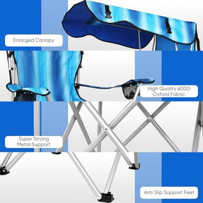 VTOY Portable Folding Camping Chair with Canopy, Outdoor Sun Shade Chair