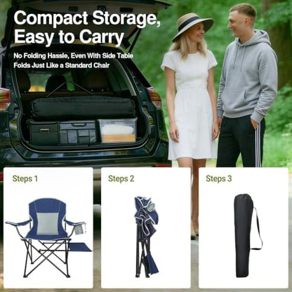 XGEAR 2-Pack Camping Chairs 350LBS Heavy Duty Folding Chair with Side Table