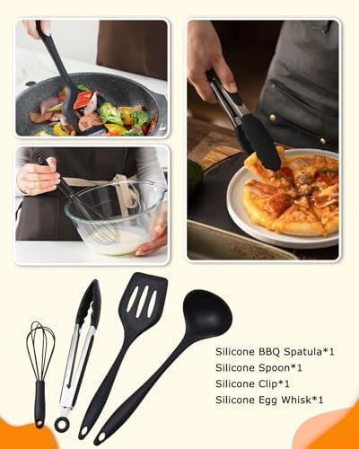 Hozzen Camping Cooking Set - Camping Utensil Set Car Camping Cooking Essentials Gear for Camp Kitchen Cooking and Grilling, Stainless Steel & Silicone Ideal Gift for RV Tent Camper, Picnics, BBQs