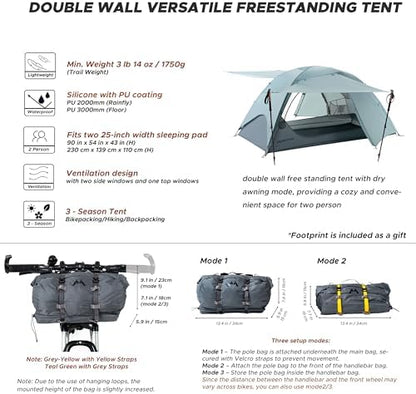 Wander Hawk 1-2 Person Backpacking Tent, Lightweight 1 Person / 2 Person Tent for Bikepacking Backpacking Camping & Hiking