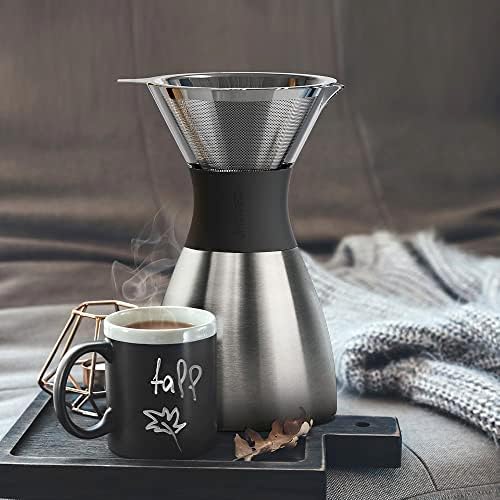 asobu Insulated Pour Over Coffee Maker (32 oz.) Double-Wall Vacuum, Stainless-Steel Filter and Take on the Go Carafe (Silver)