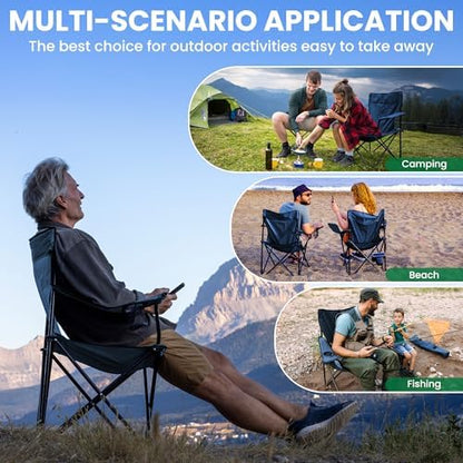 2 Pack Folding Camping Chairs for Adults, Foldable Portable Beach Chairs with Carry Bag & Cup Holder, Compact Design for Camping, Beach, Picnics, and Fishing Supports 300LBS（Dark Navy）