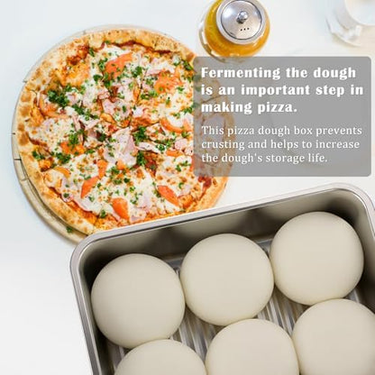 BSTKEY Pizza Dough Proofing Box, Pack of 2 Stainless Steel Stackable Food Storage Box Container with Leak Proof & Airtight Lid, 11.8 x 8.3Inch Large Capacity Household Pizza Dough Container