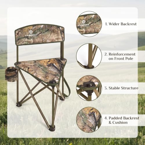 2 Pack Tripod Hunting Chair for Blinds,Lightweight Portable Camo Camping Chair with Backrests,for Hunting,Fishing,Golf Watching,Hiking,Camouflage