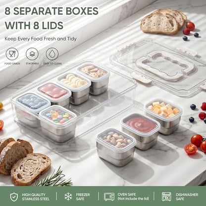 E-far Snackle Box Container, Stainless Steel Divided Serving Tray with Lid