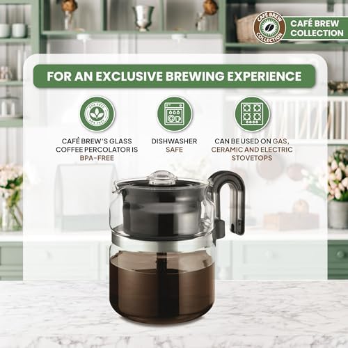 Café Brew Glass Coffee Percolator, Stovetop, 8 Cup, BPA-Free