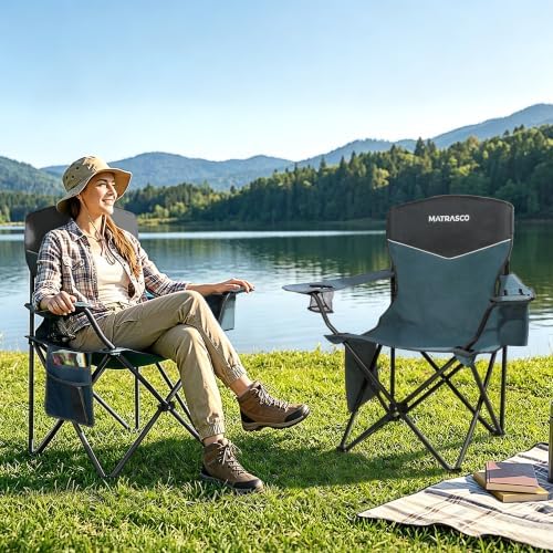 Outdoor Folding Camping Chairs 2 Pack, 350 lbs Capacity, Blue