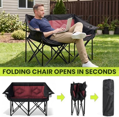 Oversized Double Camping Chairs 2 Person Folding Loveseat(Red)