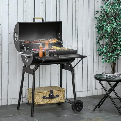 Outsunny 30" Portable Barrel Charcoal BBQ Grill w/Storage Shelf Black