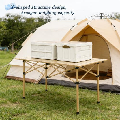 Camping Table with 4 Chairs, Portable Folding Picnic Table Set-Beige
