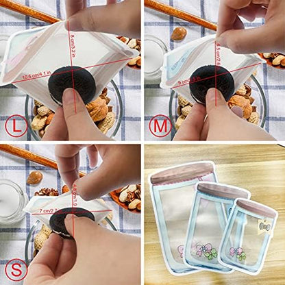 30Pcs Mason Jar Zipper Bags Reusable Snack Bags Portable Food Storage Snack Zipper Bags Food Saver Storage Bags Zipper Sealed Bags for Kitchen Travel Camping Picnic Organizer (5S 8M 12L 5T)