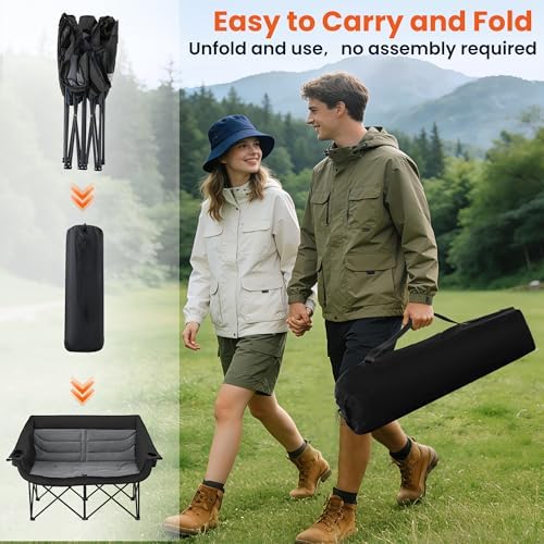 Asrug 2 Person Padded Double Camping Chair Loveseat (Black & Dark Gray)