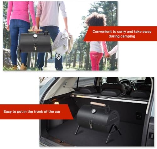Portable Tabletop Charcoal BBQ Grill with Built-in Thermometer, 13.5in