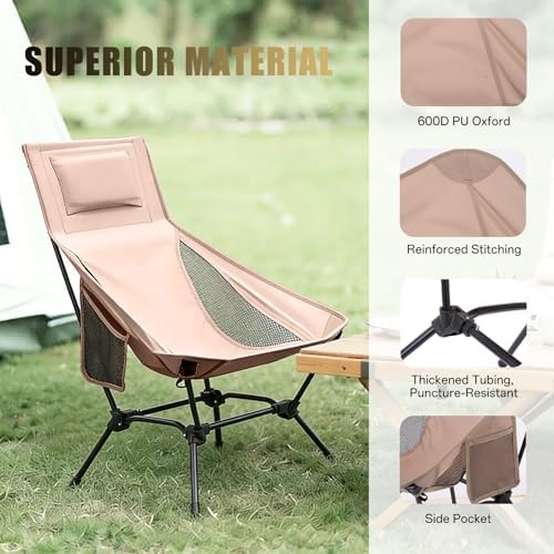 2 Pack High Back Camping Chair, 2-in-1 Height Adjustable, Heavy Duty