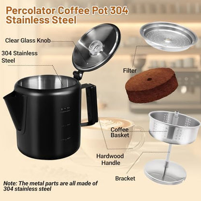 No Coating 6 Cup Percolator Coffee Pot 304 Stainless Steel