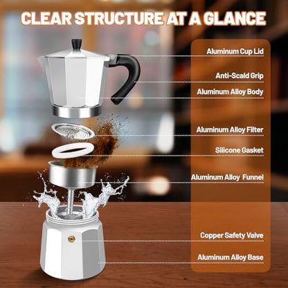 12 Cup Aluminum Espresso Stovetop Moka Pot Express Coffee Maker Percolator Italian Classic Mocha Coffee Machine for Italian and Cuban Cafe Brewing for Home & Camping 600ml 20oz