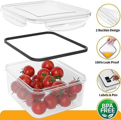 52 PCS Large Food Storage Containers with Lids Airtight, BPA-Free Leakproof Plastic Meal Prep Containers Reusable,Microwave & Dishwasher & Freezer Safe,Includes Labels & Pen