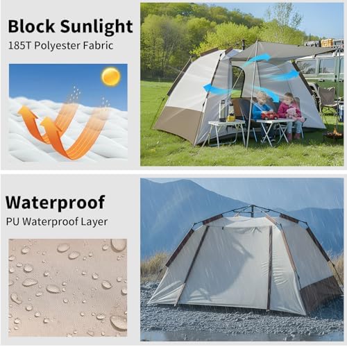2 Person Instant Pop Up Tent, Camping Tent Easy Setup Integrated Sunshade Awning, Waterproof for Outdoor, Hiking, Beach