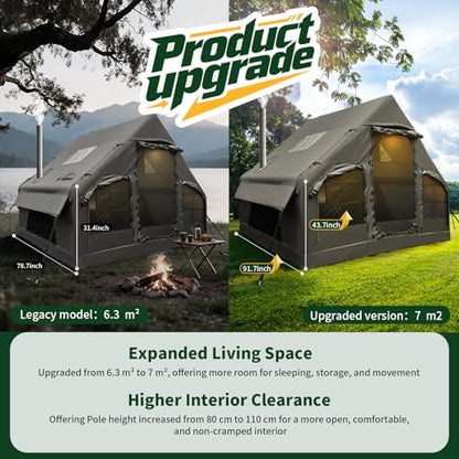 NANJEEN® Large Luxury Inflatable Camping Tent,Wind & Rain Resistant,12㎡ Interior,2-10 Person Shelter,8 Minutes Fast Setup with Hand Pump,All-Season Ready,Dual Doors,Mosquito-Proof Mesh Windows