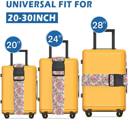 Luggage Straps for Suitcases Travel Belt Accessories, Cute Suitcase Strap, Adjustable Luggage Belt Strap, Heavy Duty with Quick-Release Buckle Luggage Strap Luxury Flowers Leaf