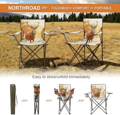 Northroad 2Pack Folding Camping Chairs Portable Animal Print Collapsible Hunting Chair for Outdoor Travel, Patio, Beach, Fishing - Deer