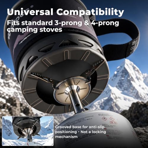 ALOCS 1L Ultralight Camping Pot with Heat Exchanger & Folding Handle, High Efficiency Aluminum Backpacking Pot with Tritan Lid, Compact Durable Cookware for Hiking Traveling
