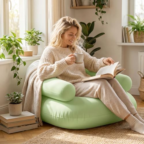 Novabright 2 Pcs Inflatable Chairs for Adults Blow Up Games Chairs Folding Portable Flocking Inflatable Sofa for Living Room Learning Camping Party (Mint Green)