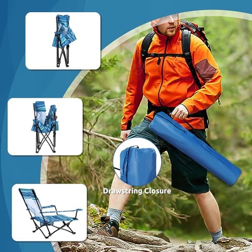 HaSteeL Low Beach Chairs, 2Pcs Folding Camping Lawn Chairs - Striped